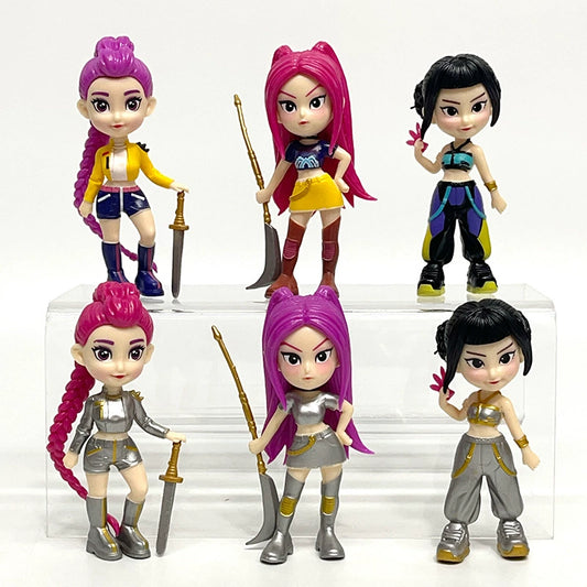 Kpop Demon Hunter Theme Doll Set 6-Piece Cartoon Model Toys for Home & Office Decor Desk Decorations Unique Themed Dolls Compact Size Easy Display No Warranty 10cm 268g