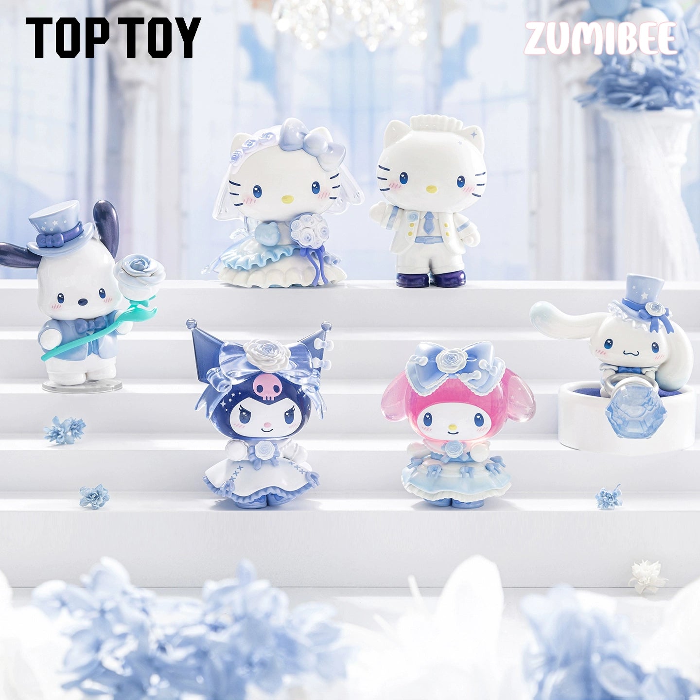 Toptoy Sanrio Family Romantic Wedding Series Blind Box Hello Kitty Cat Kuromi Cute Ornaments