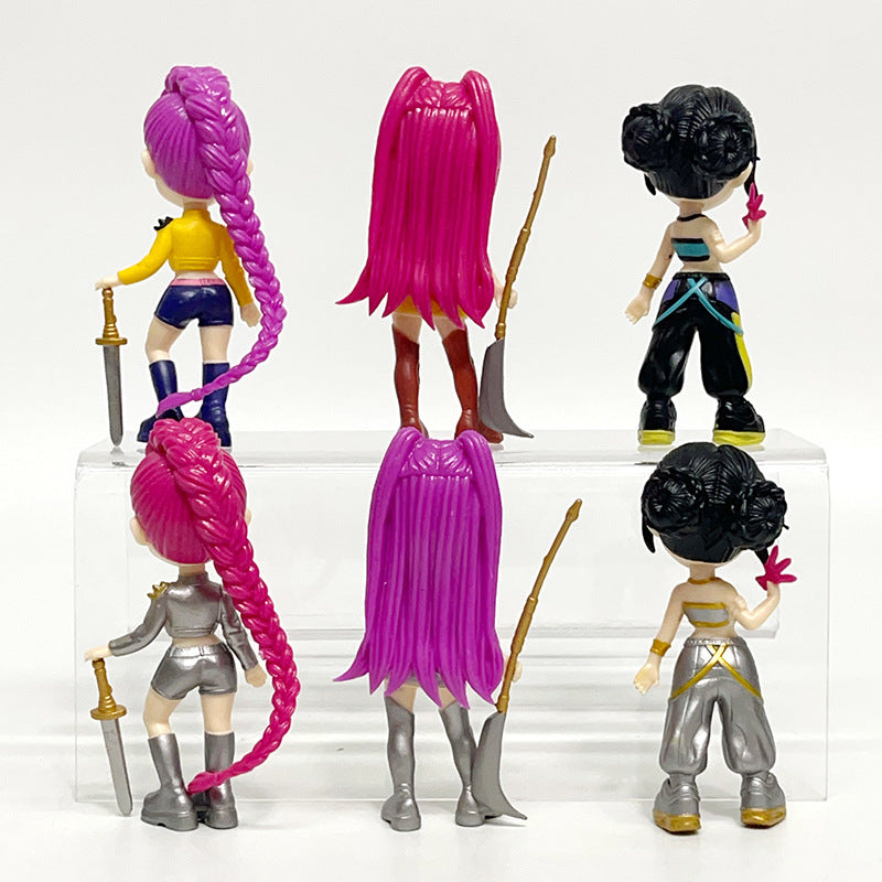Kpop Demon Hunter Theme Doll Set 6-Piece Cartoon Model Toys for Home & Office Decor Desk Decorations Unique Themed Dolls Compact Size Easy Display No Warranty 10cm 268g