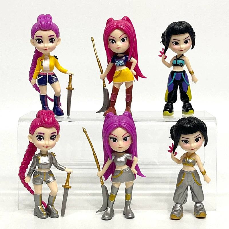 Kpop Demon Hunter Theme Doll Set 6-Piece Cartoon Model Toys for Home & Office Decor Desk Decorations Unique Themed Dolls Compact Size Easy Display No Warranty 10cm 268g